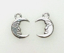 Set of 2 Silver Crescent Moon Charms Dangle Pendant Jewelry Making