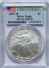 2007 W $1 PCGS MS 70 American Silver Eagle 1 oz. 999 Silver Flag Label Burnished