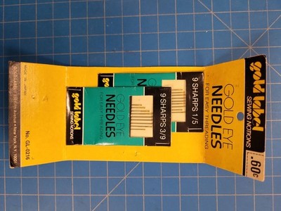 Vintage Gold Label Gold Eye Hand Sewing Needles Sharps 3/9 1/5 Japan Notions GL-