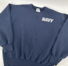 Vintage 80s US Navy Sweatshirt Men Medium Blue Made In USA Authenic Crew Neck