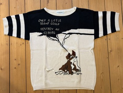 ICEBERG Vintage Strickshirt Comic Pullover Schwarz Weiß Designer Rare