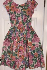 Vintage Donna Morgan Floral Short Sleeve Tea Length Dress Full Skirt Size 7/8