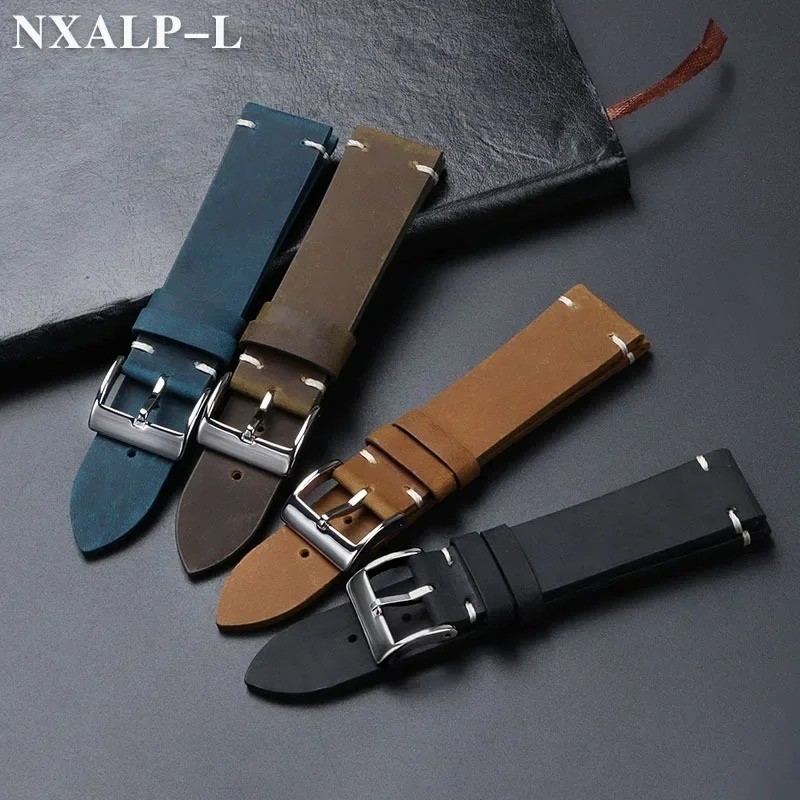 Vintage Oil Wax Leather Watch Band 18-22mm Handmade Cowhide Strap for Watch