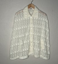 Vintage 70s Flair Fashions Poncho Cape One Size Light Crochet Knit Lace Collared
