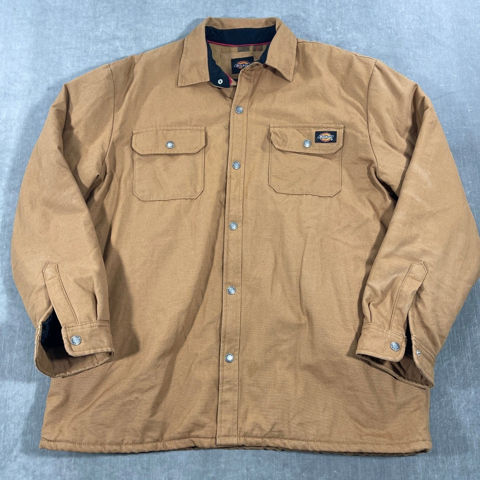 Dickies Mens XL Brown Canvas Flannel Lined Work Chore Jacket Coat image 1