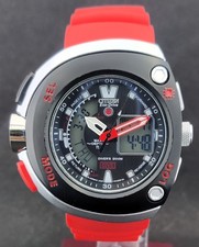 Citizen Eco-Drive Aqualand Diver 200M Digital Analog Red Strap Men's Watch