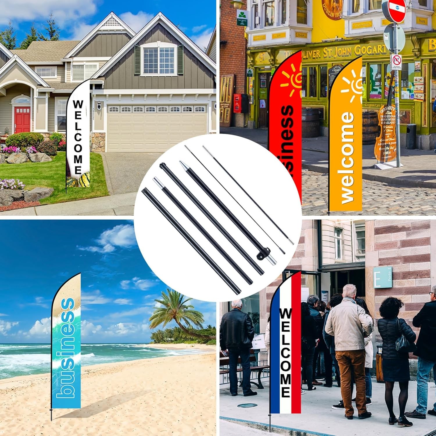 2 Sets Feather Flag Pole Kit Swooper Flutter Flag Hardware Pole Portable Flag Po