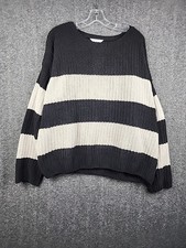 Time and Tru Plus Size XXXL 22 Black White Striped Chunky Knit Sweater Crew Neck