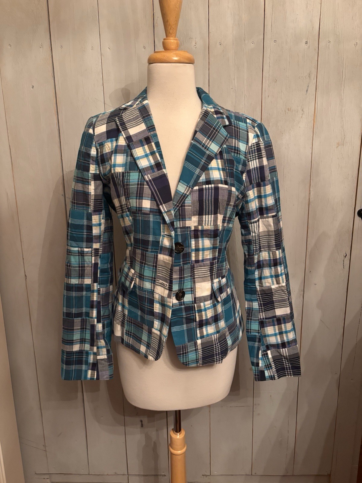 Talbots Patchwork Blazer Button Jacket Sz 6 Blue … - image 4