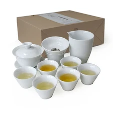 Gaiwan Teacup Chinese Gongfu Tea Set High White Porcelain Ceramic Gift Box do...