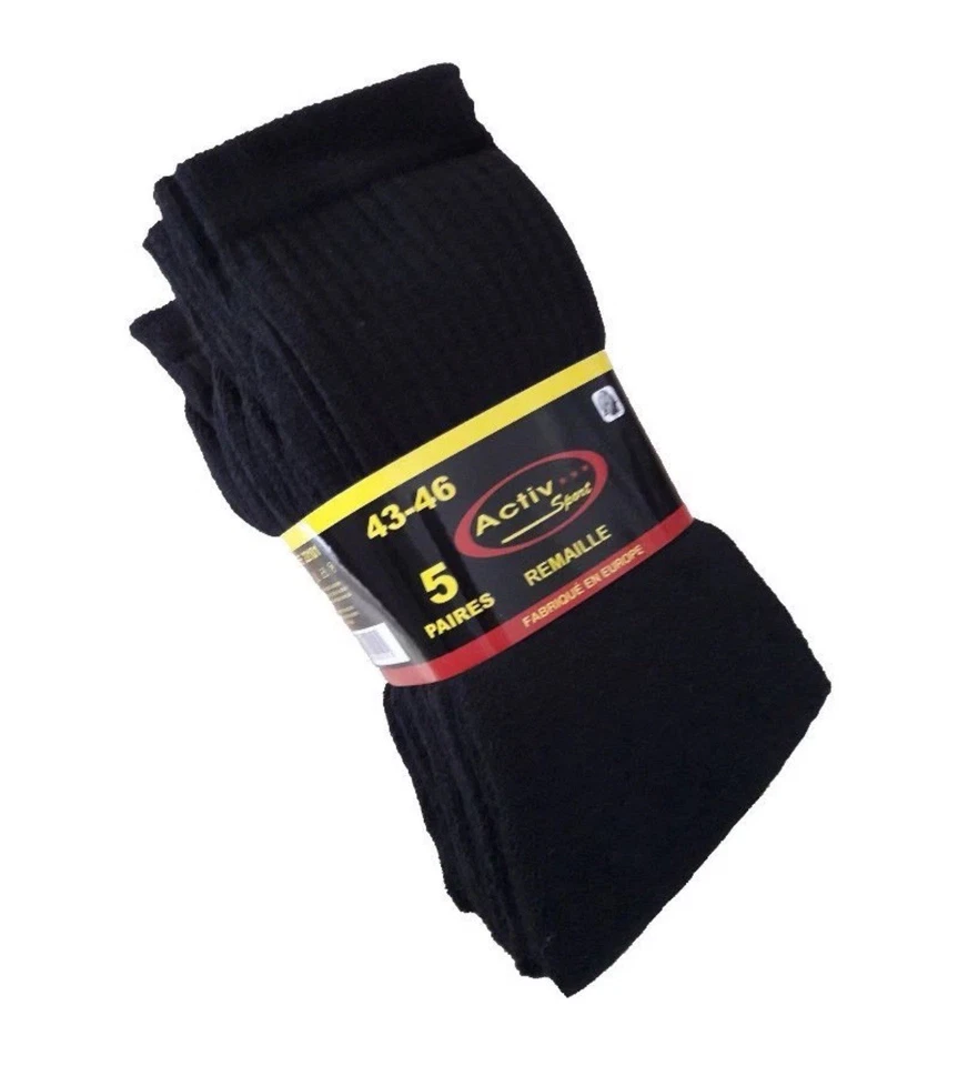 Activ chaussettes de sport homme noir uni taille 43-46 lot 5 paires - Photo 1/1
