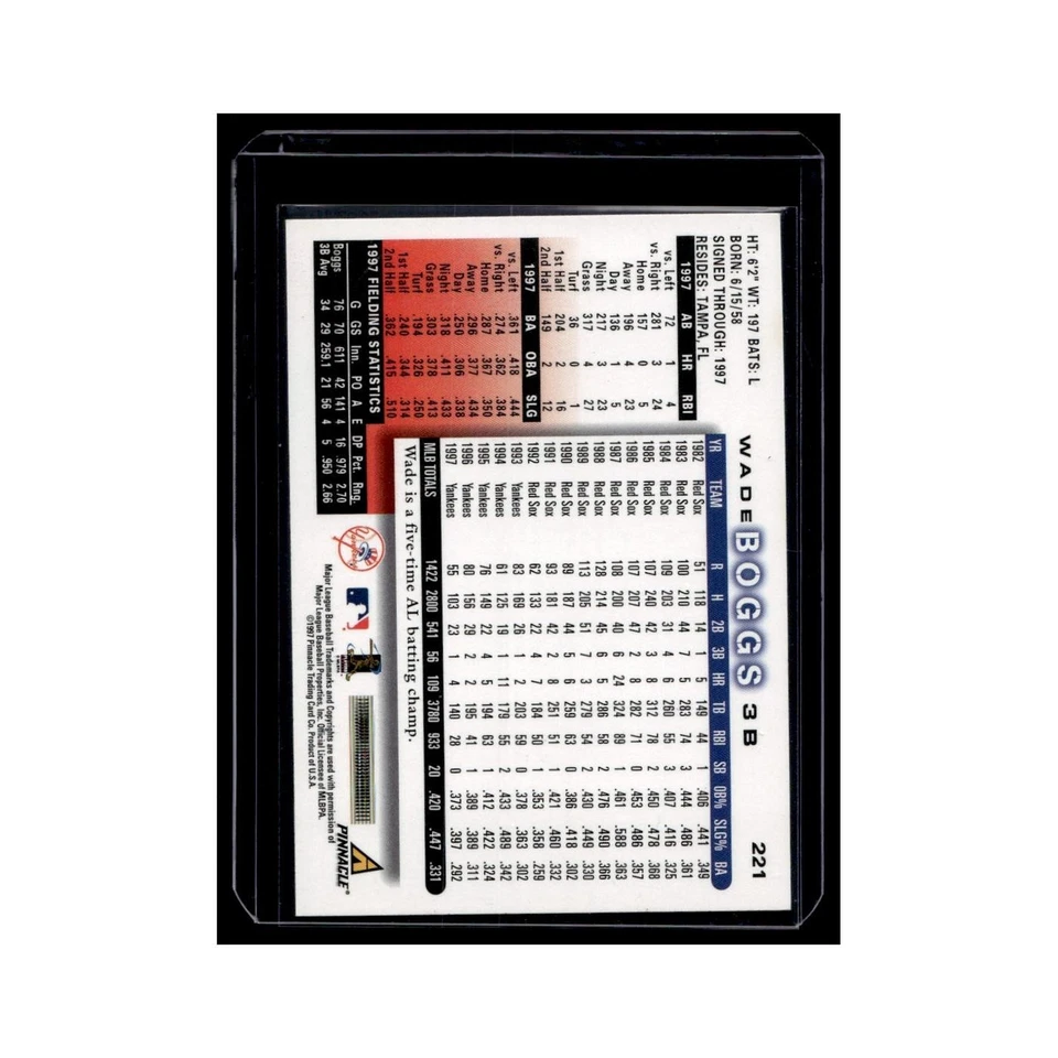 Wade Boggs 1998 Score #221 New York Yankees Baseball Card NM - Image 2 of 3
