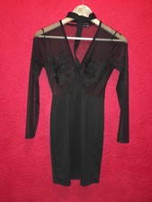 Jordyn Woods x Boohoo Sheer Mesh Floral Appliqué Choker Mini Dress – Black / UK