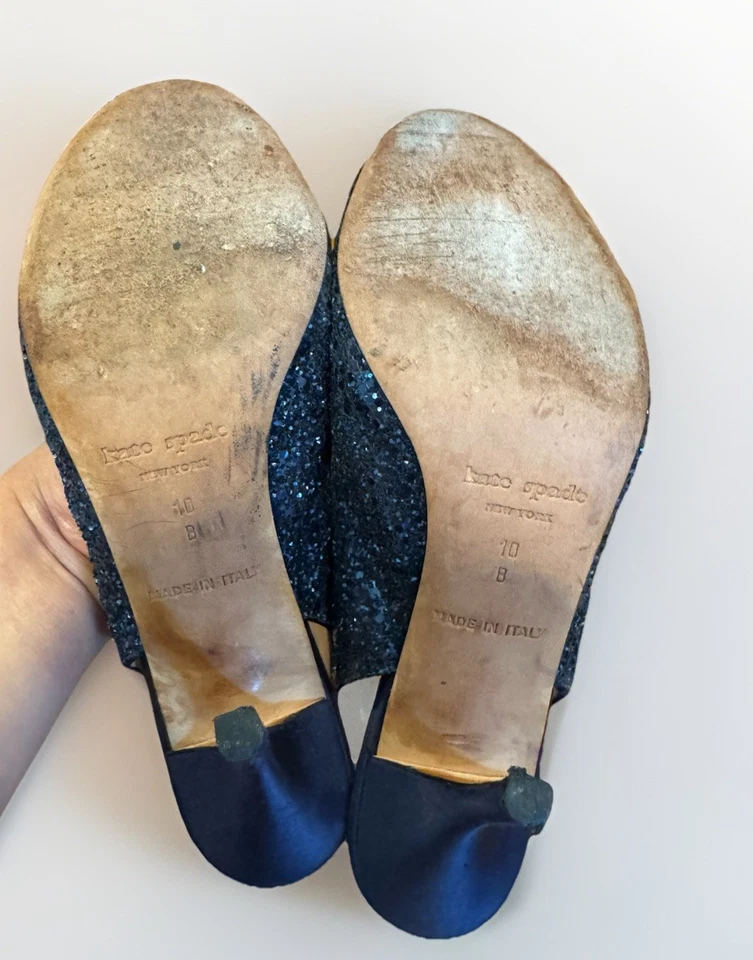 Zapatos de tacón Kate Spade "Encanto" azul brillo con lazo punta abierta talla 10 Foto 3 de 4