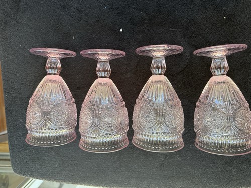 Pioneer Woman Pink Pressed Glass Goblet Set of 4
