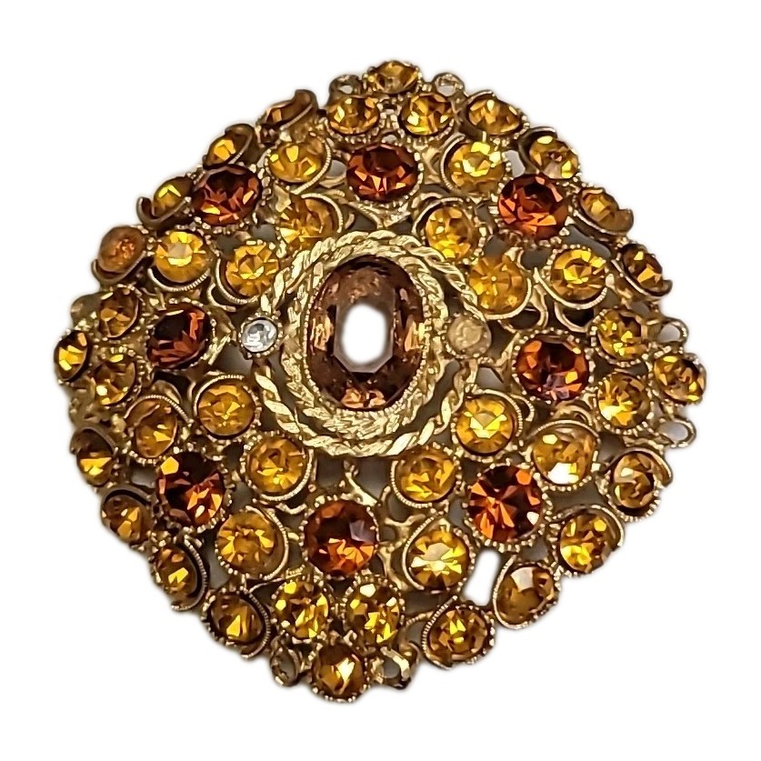 Vintage large statement gold tone rhinestone Broo… - image 4