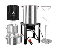 30QT Turkey Fryer & 10QT Fish Fryer Kit, Waterproof Cover & 12-inch Skimmer, ...