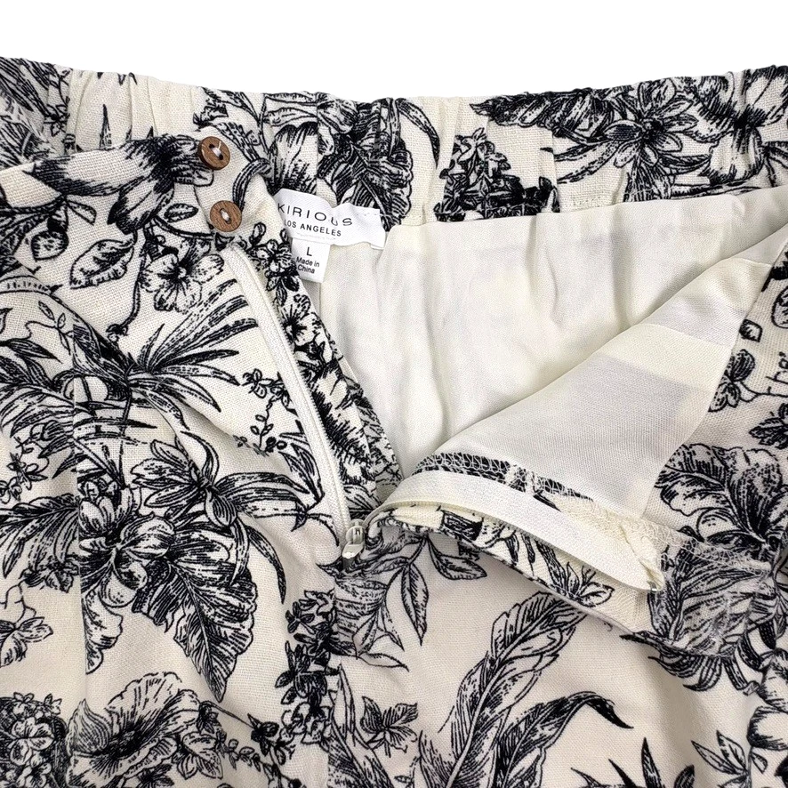 Pantalones Cortos Kirious Los Angeles Mezcla de Lino Marfil Negro Floral Toile Fluido Romántico L Foto 3 de 4