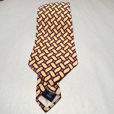 Polo Ralph Lauren 100% Silk Tie Yellow Burgundy Geometric Lattice Made in USA