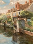 Antique Pastel Painting - André GUILLET - Bords du Loing Moret