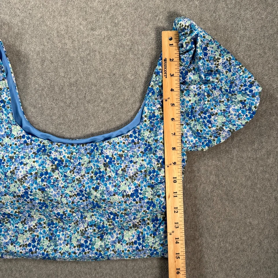 Splendid Flora 长线袖口文胸游泳上衣,尺寸 L,蓝色花卉沙滩 — 第 4/4 张图片