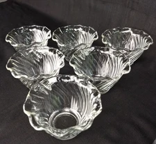 Anchor Hocking Swirl Ruffle Custard Cups Waverly Clear Glass Dessert Vtg Set/6