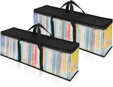 2 Pack DVD Storage Bags Clear PVC Media Organizer Holders with Handles Zipper
