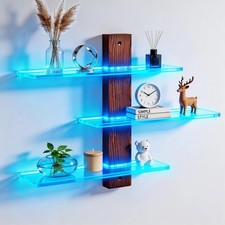 3-Tier Acrylic Wall-Mounted Display Shelf with RGB LED Lights for Collectibles,