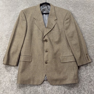 Tom James Innocenti Oro Blazer Mens 44R Brown Tan Houndstooth Sport Coat Jacket