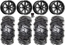 MSA Milled Boxer 14" UTV Wheels 28" Moto MTC Tires Kawasaki Mule Pro FXT KRX /