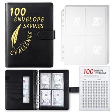 100 Envelope Challenge Binder Budget Planner Savings Tracker Reusable Black