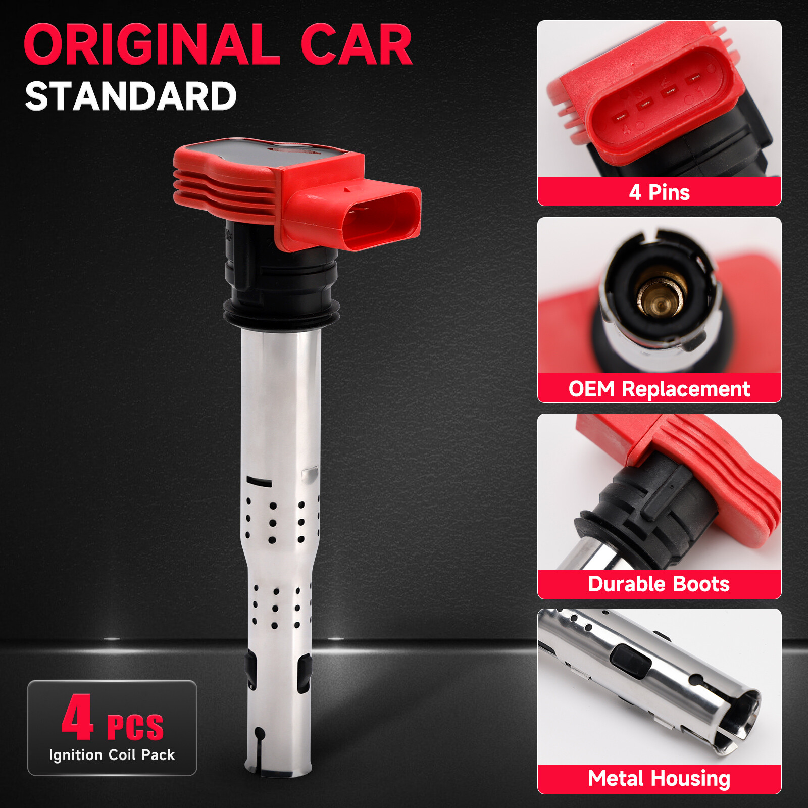 4x Red Coil Packs Set 06E905115E For Audi R8 2.0TFSI/2.0TSI A3/GOLF 5/LEON UE