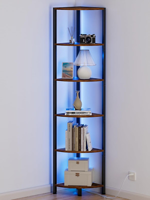 Furnulem 6 Tier Corner Shelf with LED Light, 67.5  Tall Standing Shelf Organizer