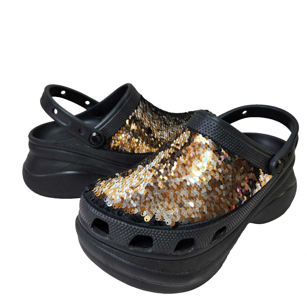 ☆送料無料☆ CROCS CLASSIC BAE GLITTER CLOG ☆ CROCS Classic Bae Silver Gold Sequin Platform Clog Sz 9