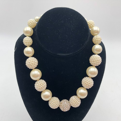 Carolee Faux Pearl Disco Fireball Necklace Collar Chocker 17 plus 2" Off White