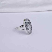 Black Rutilated Quartz Ring Handmade Ring 925 Sterling Silver Delicate Ring Gift