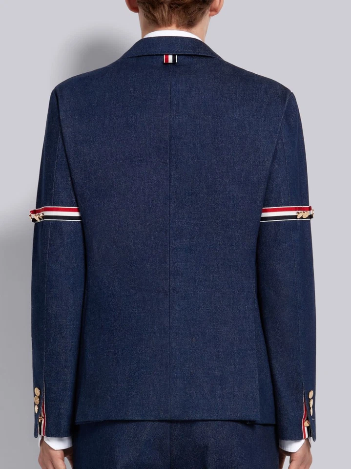 Thom Browne Denim RWB Brazalete Abrigo Deportivo Boda Traje Chaqueta Blazer Preppy Real Foto 3 de 4