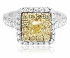ESTATE 2.15CT WHITE  FANCY YELLOW DIAMOND 14KT 2 TONE GOLD HALO ENGAGEMENT RING