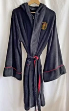 HARRY POTTER Gryffindor Robe Factory Black Plush Fleece Bathrobe ONE SIZE