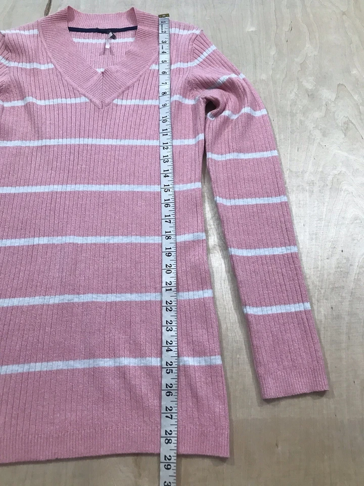 Suéter para mujer Poof Excellence talla XL rosa tejido a rayas manga larga Foto 2 de 4