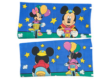  2  VTG Disney MICKEY  MINNIE MOUSE PILLOWCASES Standard Blue Green Bicycles