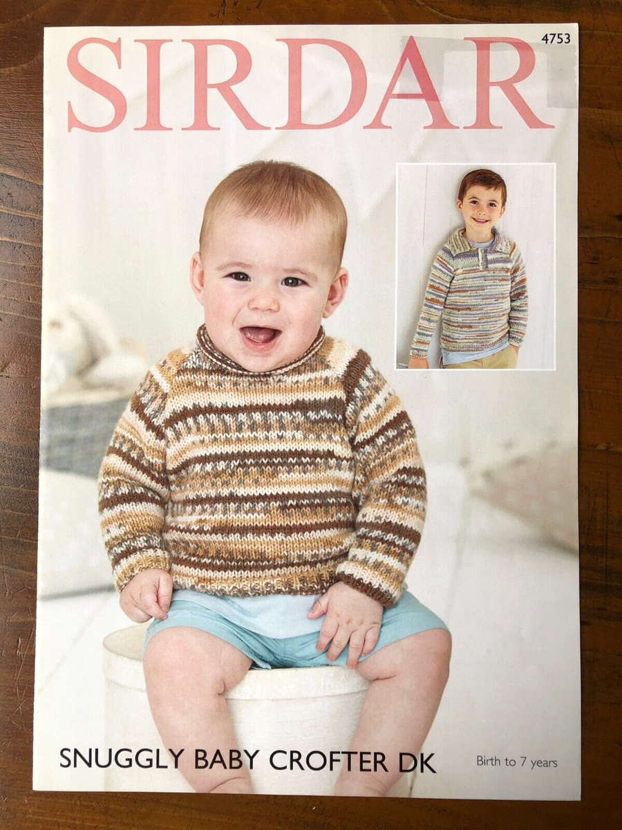 Sirdar 4753 knitting pattern baby child DK sweaters with roll neck or  collar
