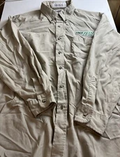 Park Street by Unifirst Mens Beige Tru Green Logo Uniform Shirt Size 17.5-34