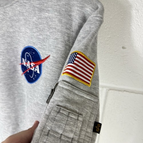 Alpha Industries Sweatshirt Mens Large Grey NASA Space Shuttle Crewneck Mission - Picture 3 of 10