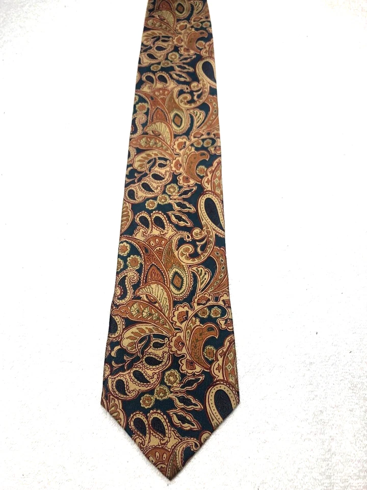 Gravata masculina JOSEPH ABBOUD VERDE COM OURO E LARANJA 3,75 X 60 - Imagem 2 de 4