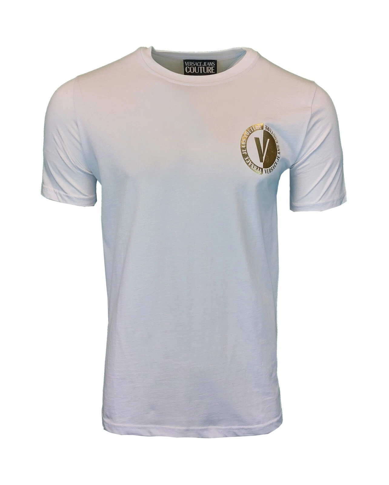 Versace Jeans Couture Mens T-Shirt White Gold Foil Chest Versace Jeans Couture Mens T-Shirt White Gold Foil Chest