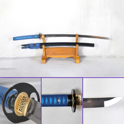 Cobalt Whisper Katana Sword: 1095 Folded Steel w/ Gunome | Blue Ito & Sageo