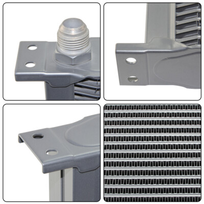 Universal 7 Row AN10 Engine Transmission 248mm Oil Cooler w/ Fittings Kit Silver