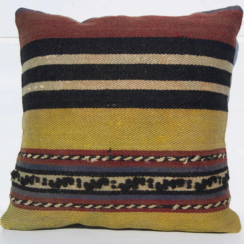 FUNDAS DE ALMOHADA TURCAS VINTAGE 16" CUADRADAS LANA TEJIDAS A MANO DISEÑO ROMA alfombras de área Foto 4 de 4