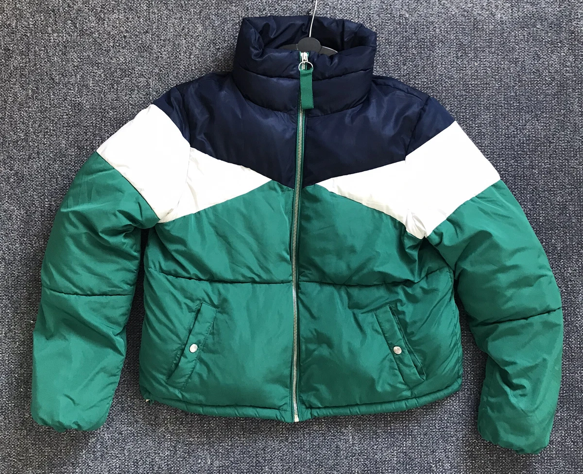 Mens Bershka Puffer Jacket Medium White Green Navy eBay